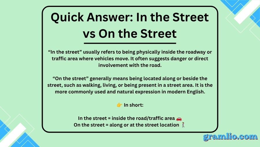 In the Street vs On the Street