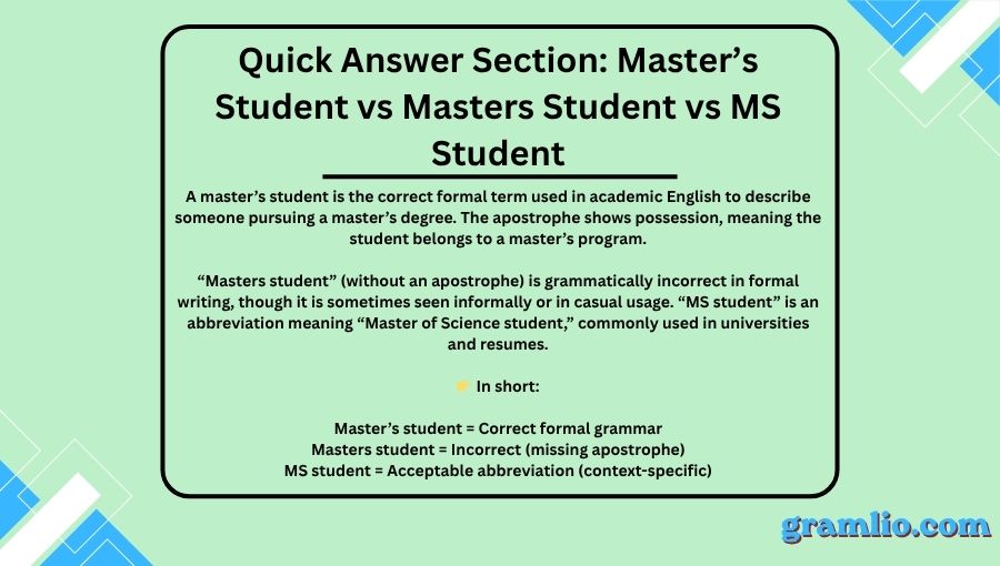 Master’s Student vs Masters Student vs MS Student