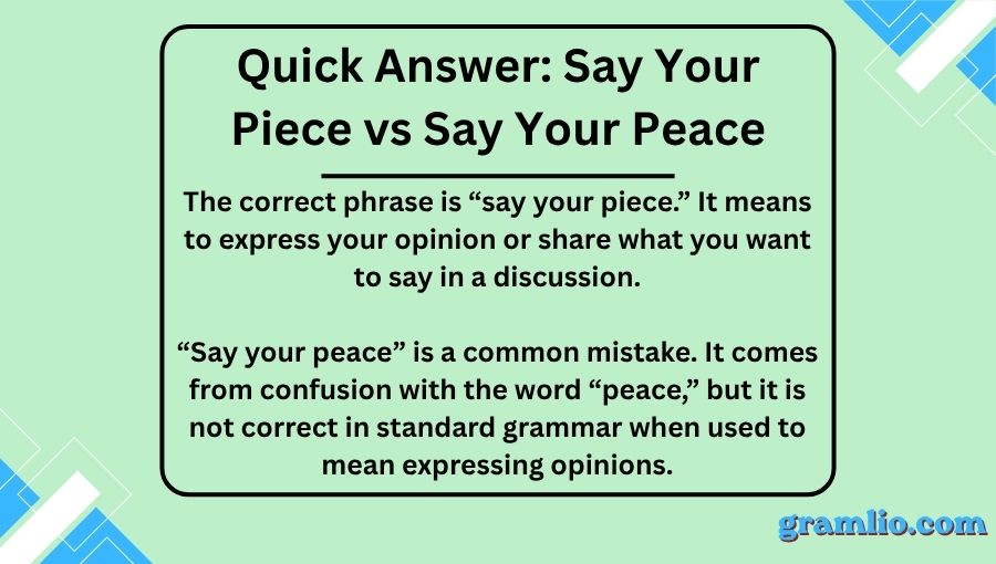Say Your Piece vs Say Your Peace