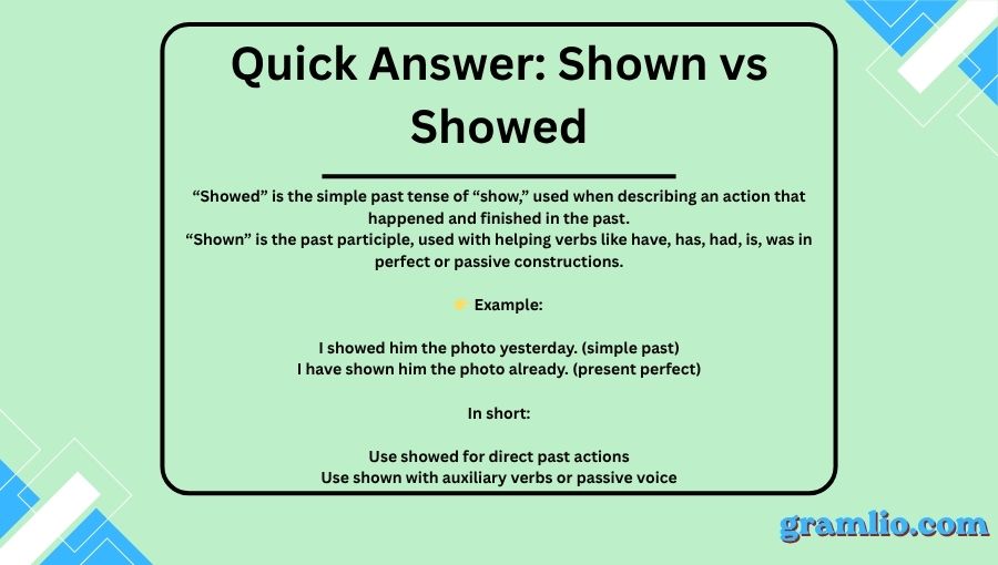 Shown vs Showed