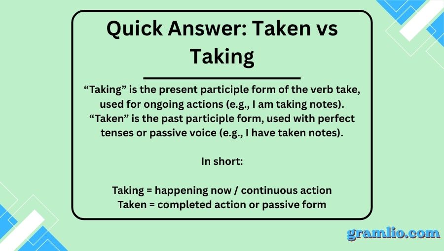 Taken vs Taking