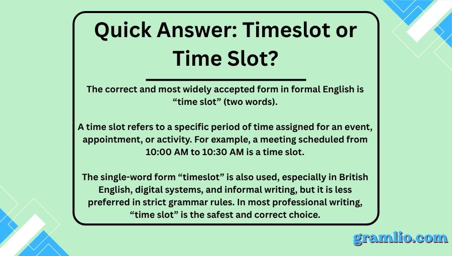 Timeslot or Time Slot