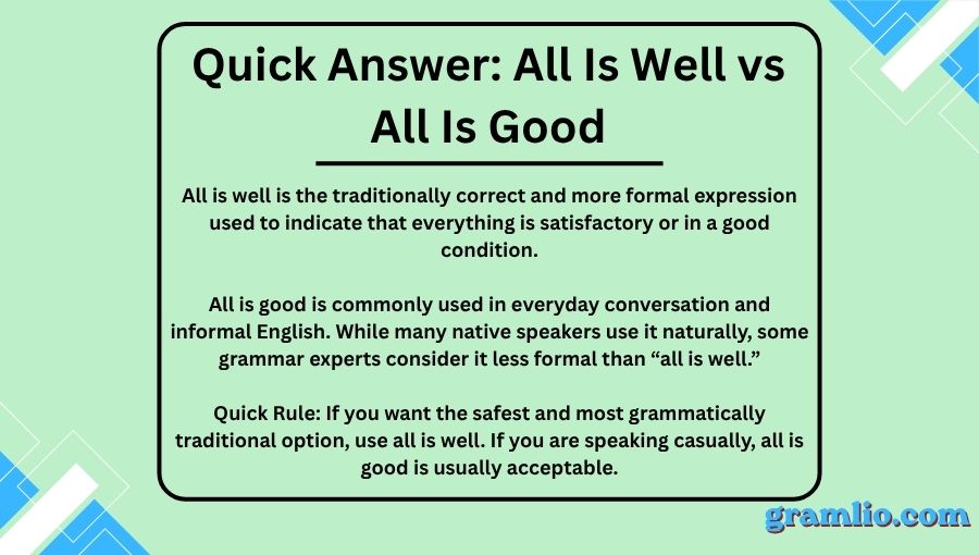 All Is Well vs All Is Good