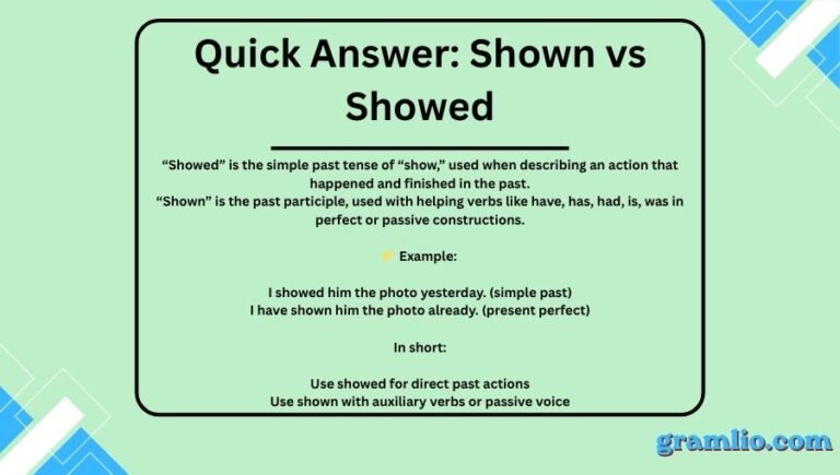 Showned Shown vs Showed: Meaning, Rules & Examples Grammar Guide