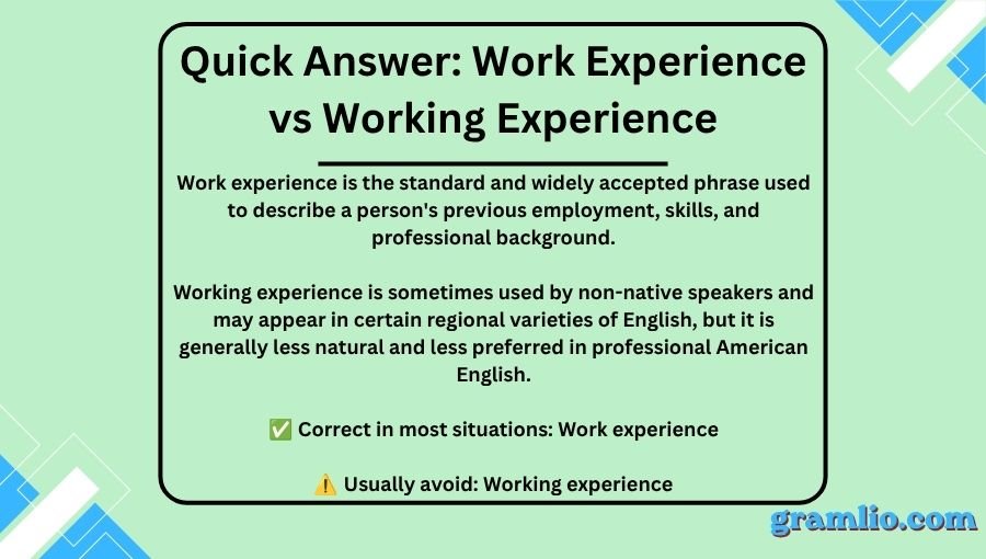 Average Working Experience Work Experience vs Working Experience: Which One Is Correct?