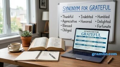 Synonym for Grateful